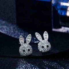 1.80CT Round Cut Simulated Diamond Bear Face Stud Earrings 14K White Gold Plated