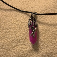 Purple Point Pendant Necklace Black Cord Silver Metal Resin Charm Unisex