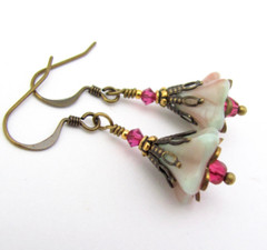 Aqua Flower Earrings Rose Cranberry Ren Faire Cosplay Victorian Birthday Spring