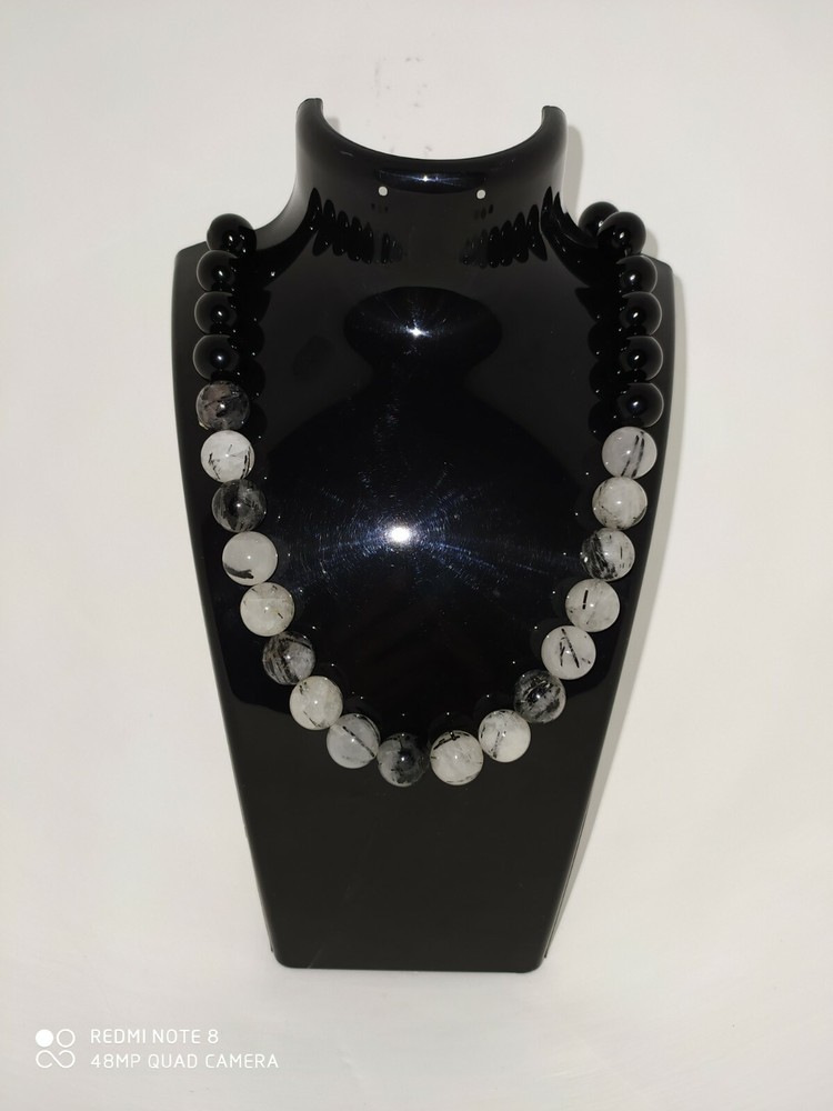 White And Black Agate, regular Beads, In One Wonderful Necklace.