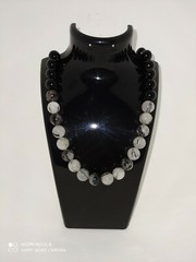 White And Black Agate, regular Beads, In One Wonderful Necklace.