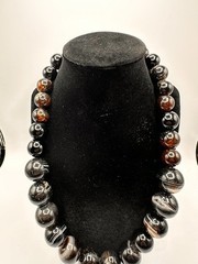 Natural Black Banded Agate Graduated Bead Statement Necklace 1440ct Huge 22mm
