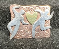 Far Fetched 2 Sisters Heart Brooch Mixed Metals Sterling Copper Brass