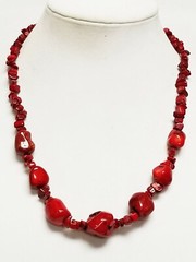 Vintage Glossy Dyed Raw Red Coral Stone Necklace 22″ ~ 88 grams