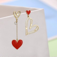 Mismatched Earrings Asymmetric Heart Dangle Cute Love for Women Statement Hea…