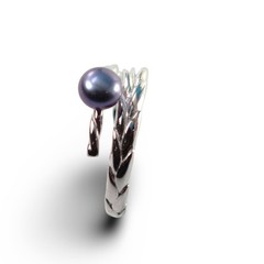 Adjustable Wheat-Style Black Pearl Ring – .925 Sterling Silver
