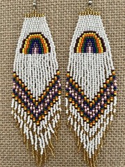Handmade Miyuki Seed-Bead Fringe Dangling Earrings Rainbow White Multi NWT
