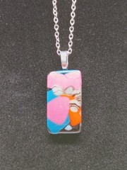 Hand Crafted Fused Glass Pendant W/Chain #1286 Hot Pink