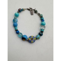 J Whitney Artisan Blue Lampwork Glass and Stone Beaded Bracelet Bohemian 6 Inch
