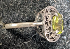 Vintage Filigree Dome Sterling Silver Ring Green Garnet, Size 6