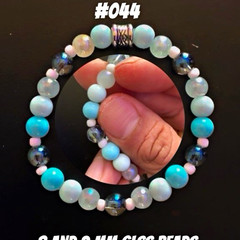 Handmade Blue/White Glass Beaded Bracelet, 8mm/2mm Round Beads, Unisex #044
