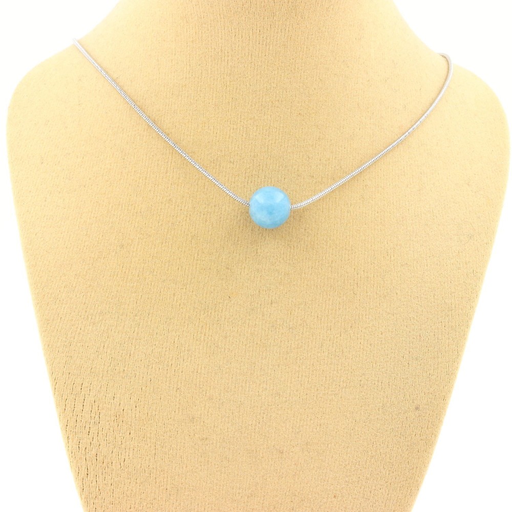 Stones And Minéraux. Necklace 1 Pearl Chalcedony Blue 0 5/16in Chain Steel