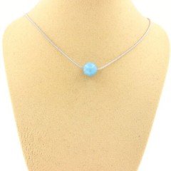 Stones And Minéraux. Necklace 1 Pearl Chalcedony Blue 0 5/16in Chain Steel