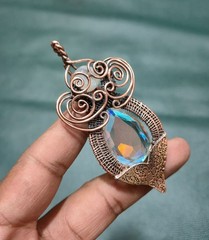 Mystic Topaz & Moonstone Pendant Wire Wrapped Handmade Jewelry