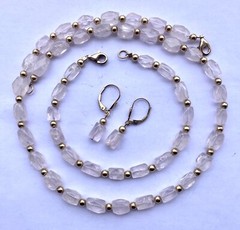 HANDCRAFTED ROSE QUARTZ BEADS & 14K GOLD FILLED NECKLACE & BRACELET & EARRINGS