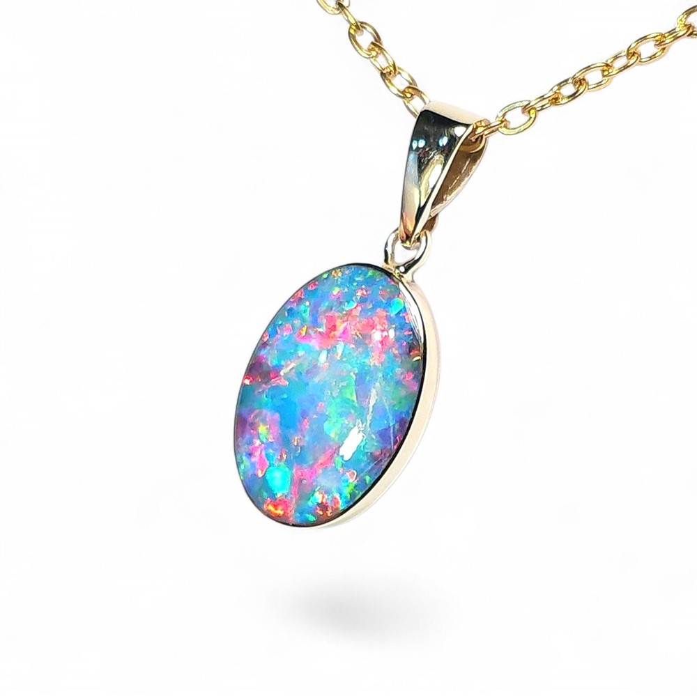 Magnagenta’ Genuine Australian Opal Pendant 14k Gem Gift 1.3g P55
