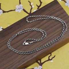 24″ 2mm, vintage faded gold over Sterling silver necklace, Italy 925 rope chain