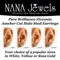 Platinum Plated Silver Asscher Halo CZ Stud Earrings With 14K Gold Post – 6MM