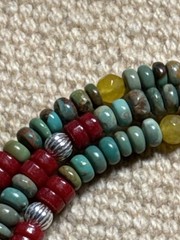 Arizona Turquoise, Coral, & Sterling Beads 3-Coil Memory Wire Bracelet
