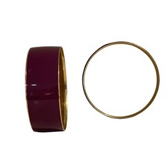 J.Crew Dark Purple and Gold Tone Enamel Bangle Set of 2, Chunky Bangle