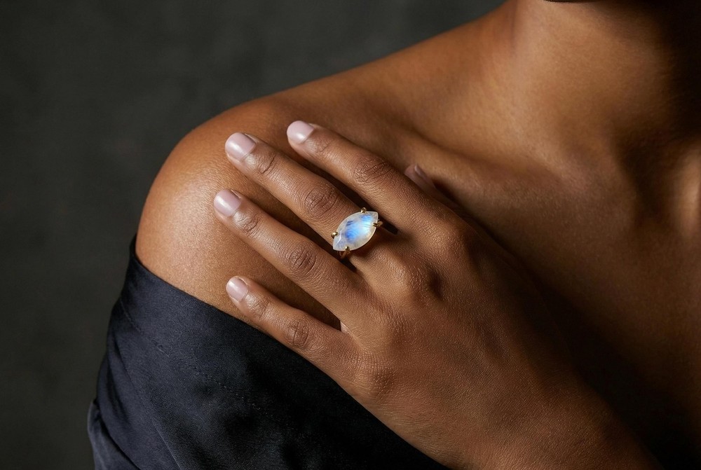 Moonstone Ring Anemone Marquise Cut Rose Gold Sterling Silver Jewelry