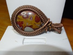 STUNNING NORENA JASPER PENDANT HANDMADE WIRE WEAVING IN COPPER WITH COPPER CHAIN