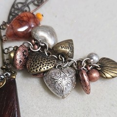 Artisan Made Safety Pin Brooch Fall Vibes Copper Brown Metal Wood