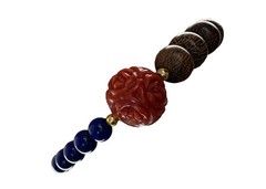 Hand-Carved Red Agate Rose Agarwood Lapis Lazuli Bracelet 18K Gold Filled 6.75″