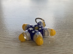 Murano Glass Handcrafted Jewelry Star Pendant 1” From Italy Blue,Yellow, White