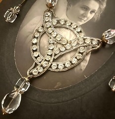 Stunning Antique Edwardian Paste, Rhinestone Necklace & Earrings, Bridal, Gold