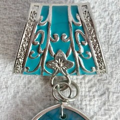 Large Teal Sliced Agate Geode Stone Pendant Enamel Slide Bale
