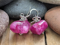 Pink Moonstone and Sterling Silver Faceted Nugget Earrings