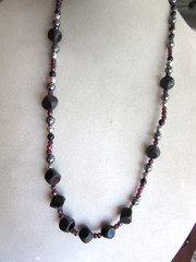 Vintage benchmade silver, faceted garnet, Onyx and hematite beaded necklace