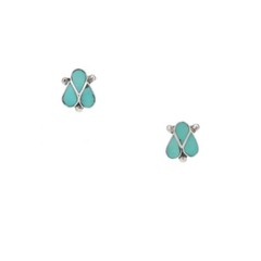Vintage Zuni Sterling Silver Turquoise Inlay Earrings Southwest Native American