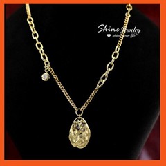 9K Gold GF Gold Nugget Pendant Belcher Curb Ring Mixed Chains Statement Necklace
