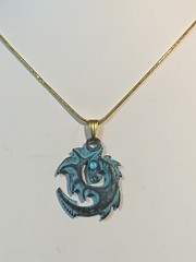 NEW PRICE *MYKONOS ANCIENT CELTIC DRAGON BLUE FIRE OPAL PENDANT NECKLACE .g