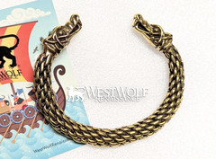 Gold Viking Wolves Bracelet — Norse/Medieval/Bronze/Jewelry/Wolf/Torc/Skyrim