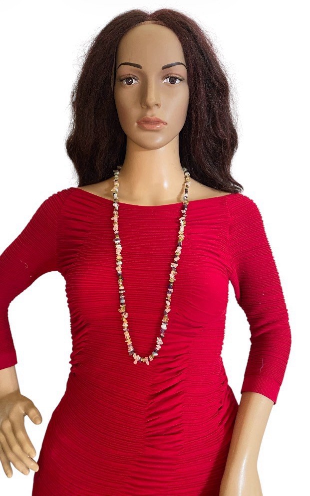 Multi Gemstone Chip Beaded Necklace 34in