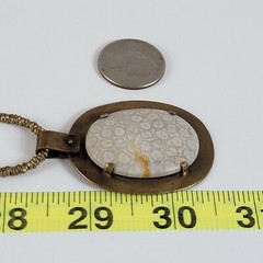 Fossilized Coral Palm Stone Brass Pendant Leather Cord Necklace 28 In Slider