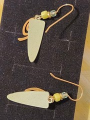 Adajio Drop Earrings Multi Layer Green Gold Swirl Handmade by Left Hand Studios