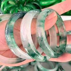 Genuine Natural Green Floating flowers Jadeite Jade Gemstone Bangle Bracelet