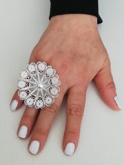 .925 Solid Silver Flower Cocktail Ring New.