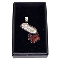 Vintage Artisan Natural Baroque Pearl Multi Gemstone Sterling Silver Pendant