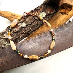 Pink Peruvian Opal Handmade Copper Accented Bracelet