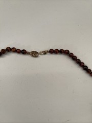 Carved Tiger’s Eye Beaded Pendant W/ Filigree Beads Necklace Made In India 24″