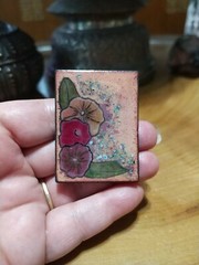 Anita Silverstein signed Copper Enamel brooch, pendant. 3 flowers