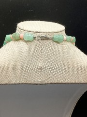 Carved Green Pink Stone Choker Necklace Aventurine Beaded Asian Style 16″