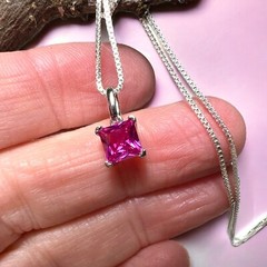 Lab Made Pink Sapphire Pendant in Sterling Silver 925, September Birthstone