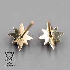 Starry Design Australian Solid Opal Stud Earrings 14K Yellow Gold White Opal