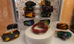 Art Glass Retro Marble Bracelet Genuine Leather Band Steampunk by SAND BLOOM